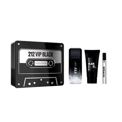 SET PARA CABALLERO, CAROLINA HERRERA, 212 VIP BLACK, EDP 100ML + SHOWER GEL 100ML + SPRAY DE VIAJE 10ML