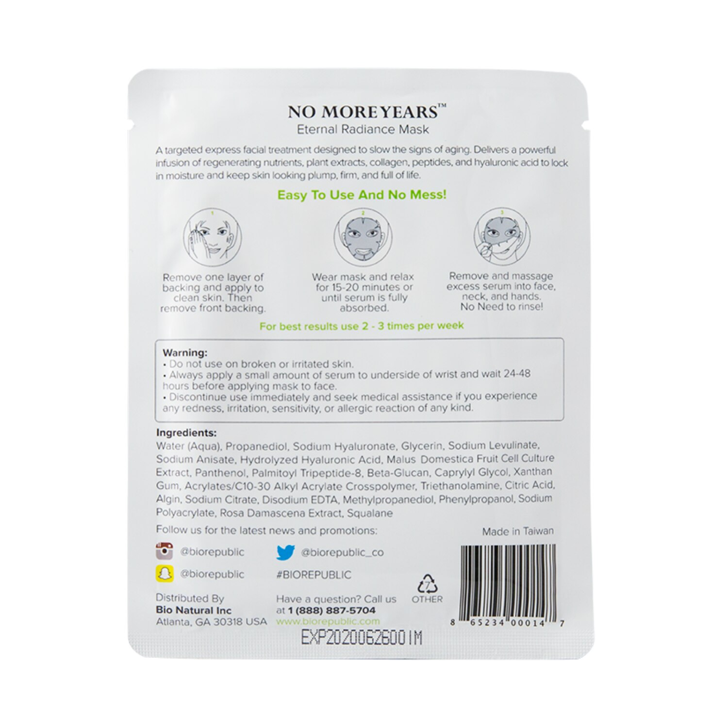 NO MORE YEARS ETERNAL RADIANCE MASK (MASCARILLA PARA ROSTRO)