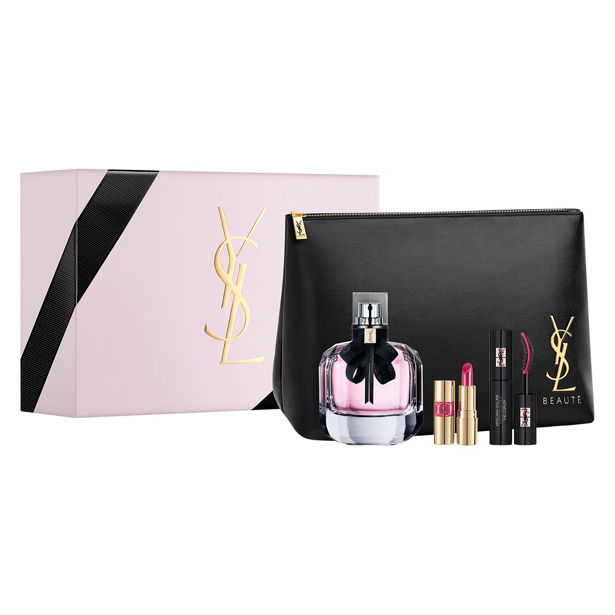 MON PARIS EAU DE PARFUM 90ML+ MINI ROUGE VOLUPT&Eacute; SHINE+MINI MASCARA THE CULER+ COSMETIQUERA DE LUJO