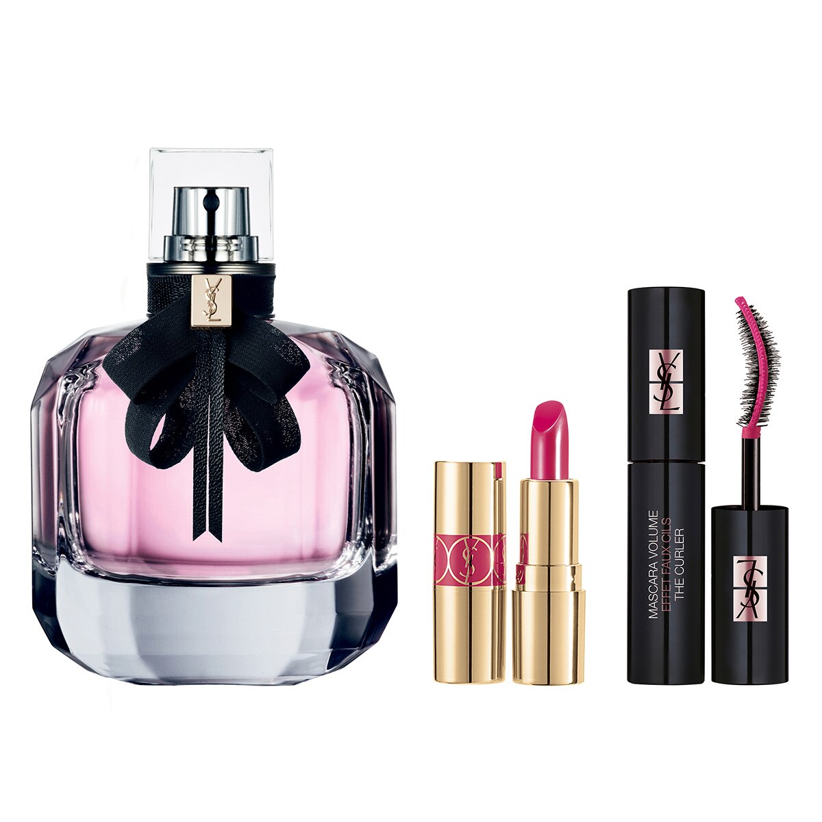 MON PARIS EAU DE PARFUM 90ML+ MINI ROUGE VOLUPT&Eacute; SHINE+MINI MASCARA THE CULER+ COSMETIQUERA DE LUJO